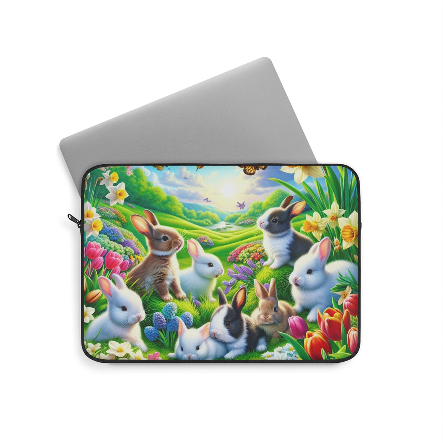 Colorful Bunny Laptop Sleeve - Cute Floral Design for Spring & Easter