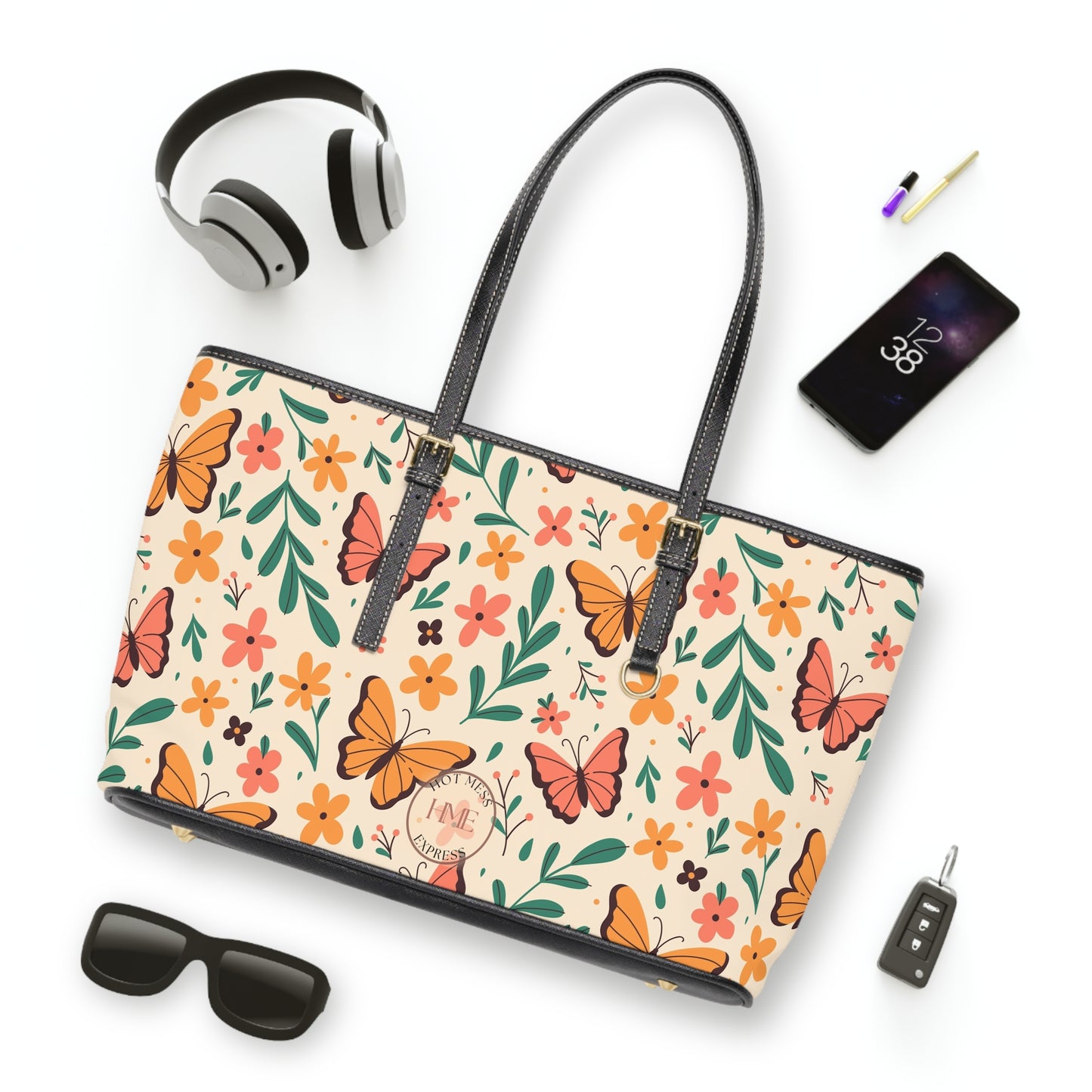 Floral Butterfly PU Leather Shoulder Bag - Stylish Tote for Everyday Use
