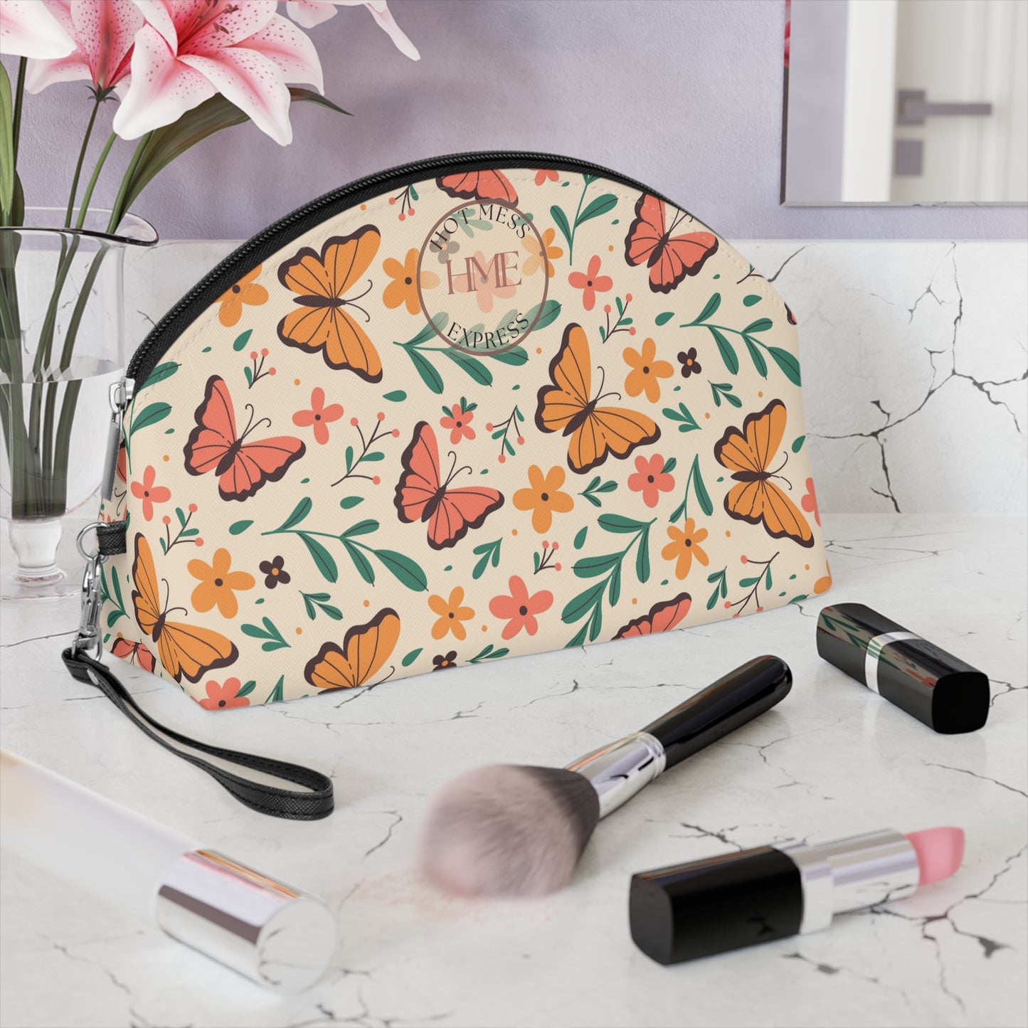 Floral Butterfly Makeup Bag - Stylish Cosmetic Organizer for Women