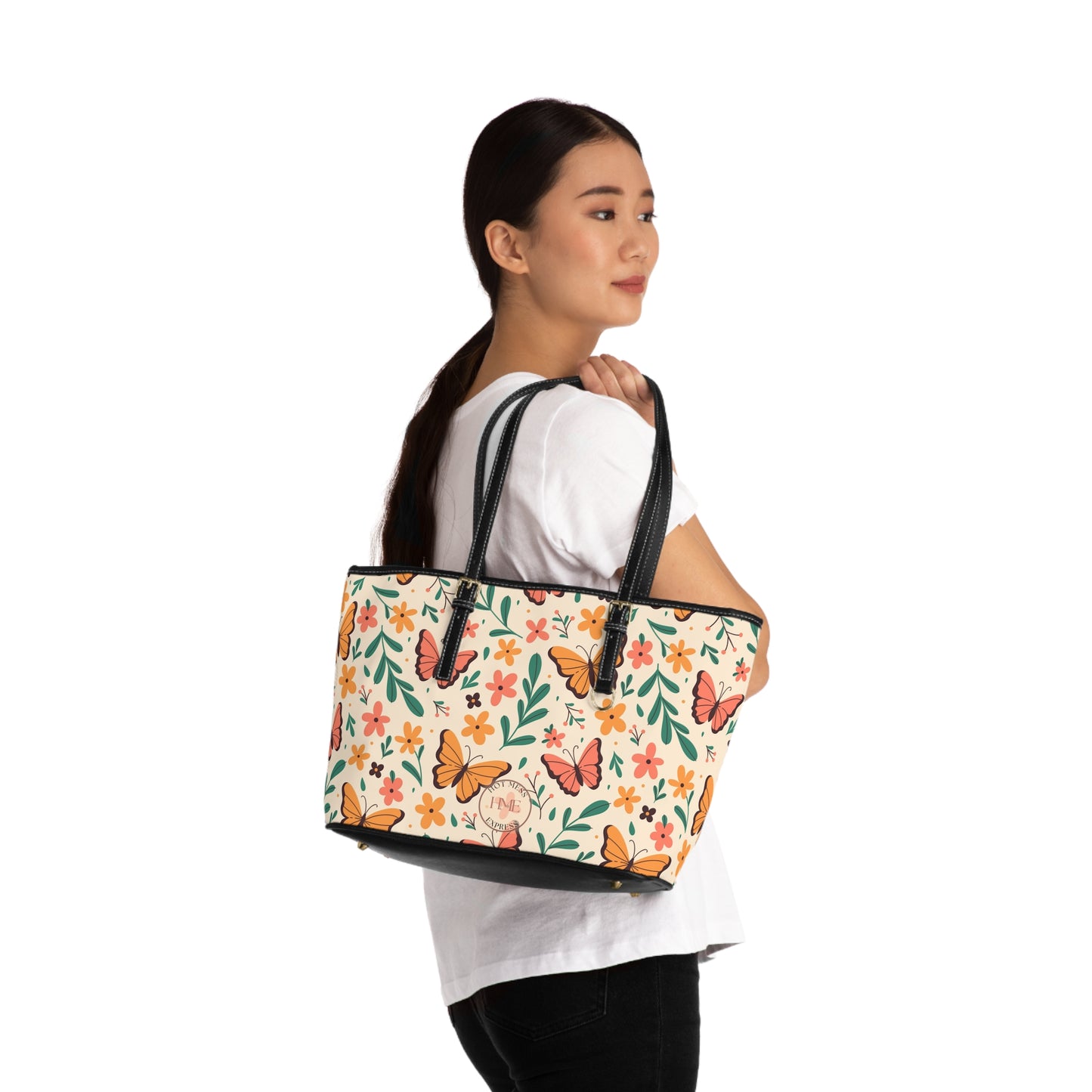 Floral Butterfly PU Leather Shoulder Bag - Stylish Tote for Everyday Use