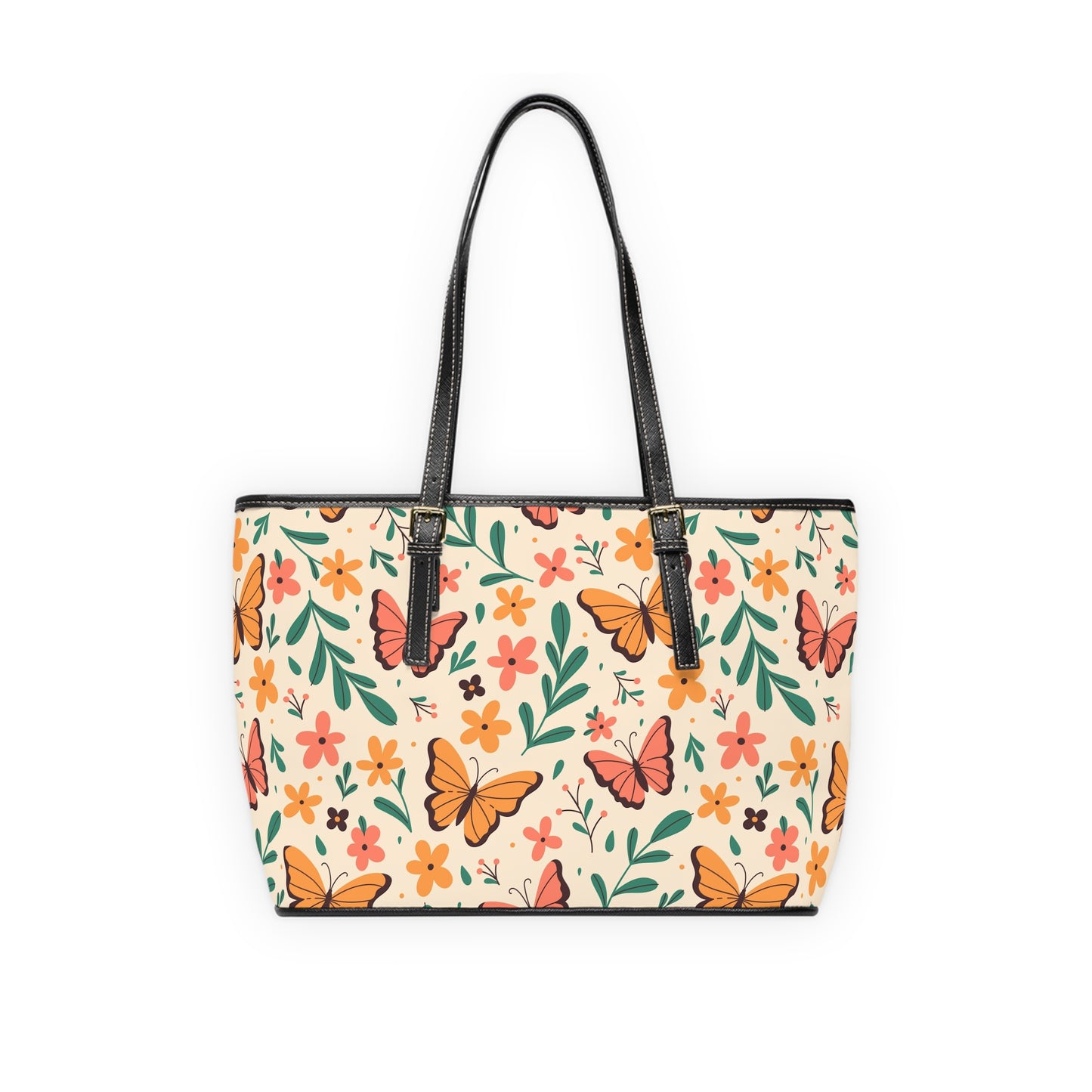 Floral Butterfly PU Leather Shoulder Bag - Stylish Tote for Everyday Use