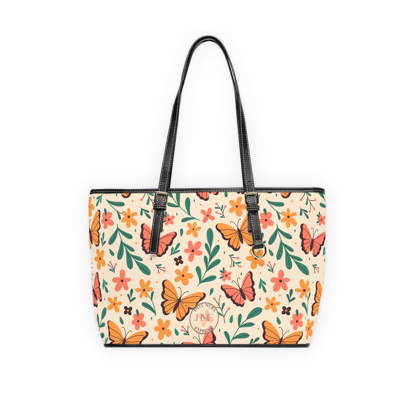 Floral Butterfly PU Leather Shoulder Bag - Stylish Tote for Everyday Use