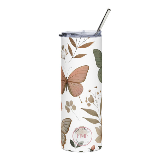 Butterfly Garden Stainless Steel Tumbler - 20oz Floral Travel Mug with Straw