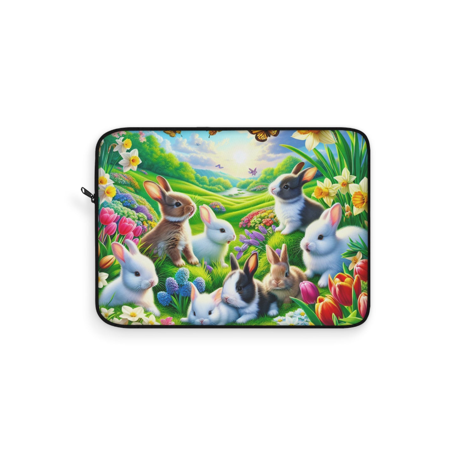 Colorful Bunny Laptop Sleeve - Cute Floral Design for Spring & Easter