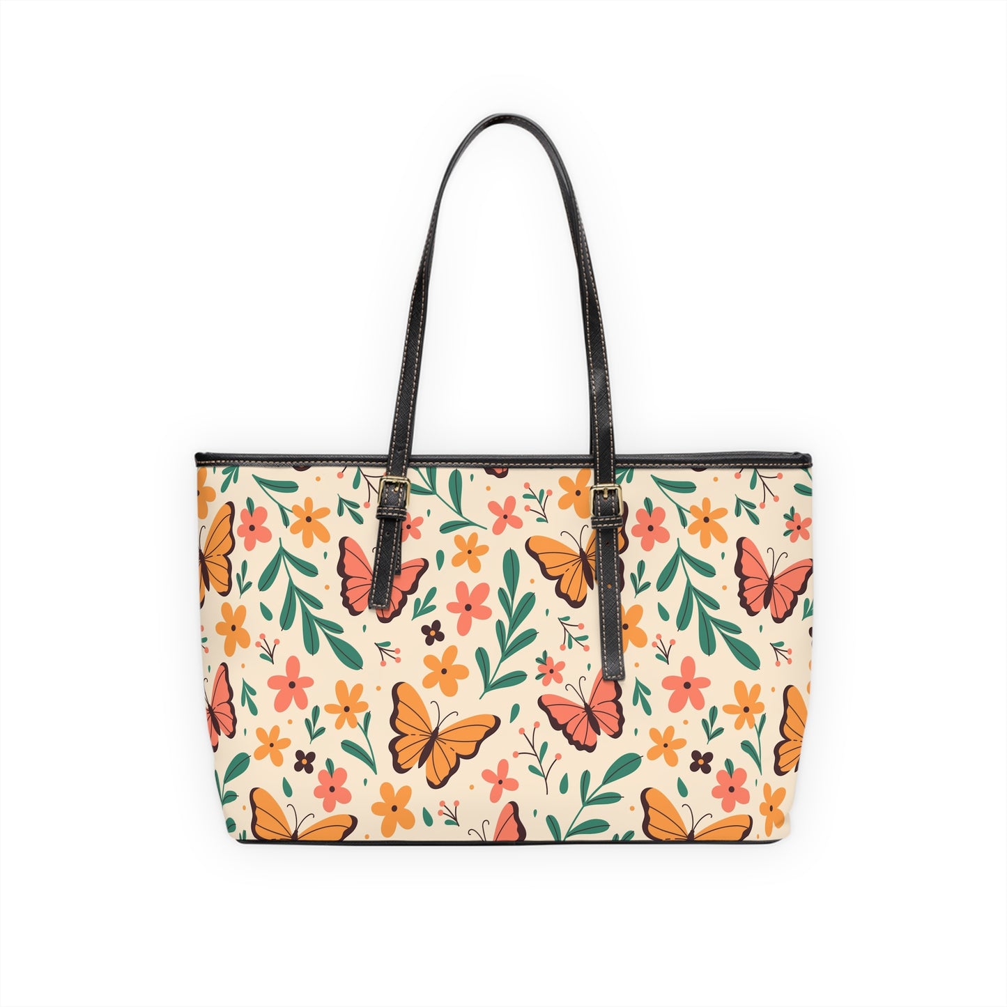 Floral Butterfly PU Leather Shoulder Bag - Stylish Tote for Everyday Use