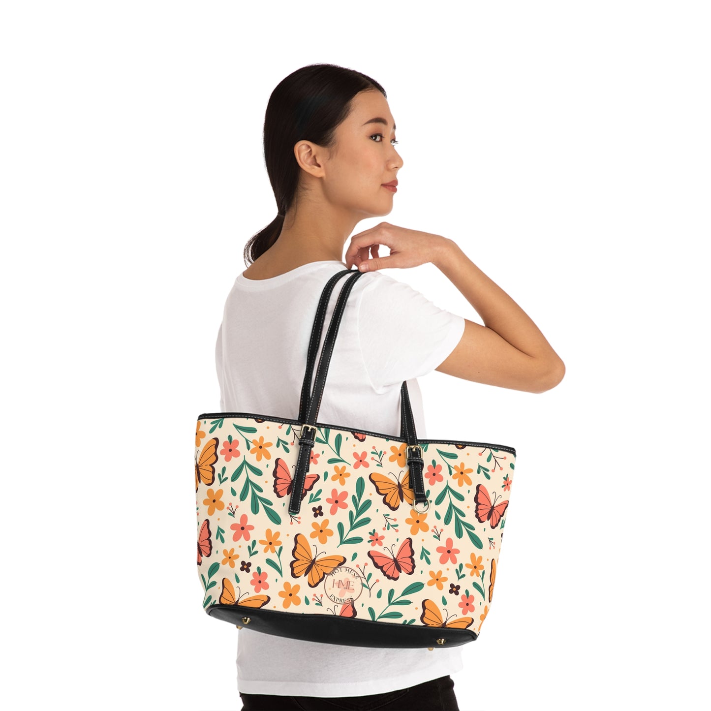Floral Butterfly PU Leather Shoulder Bag - Stylish Tote for Everyday Use