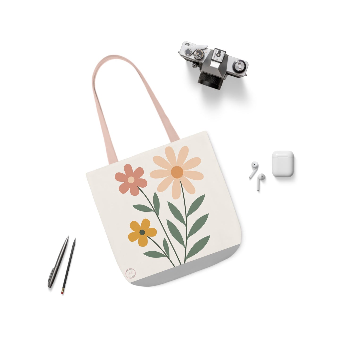 Floral Canvas Tote Bag with Colorful Straps