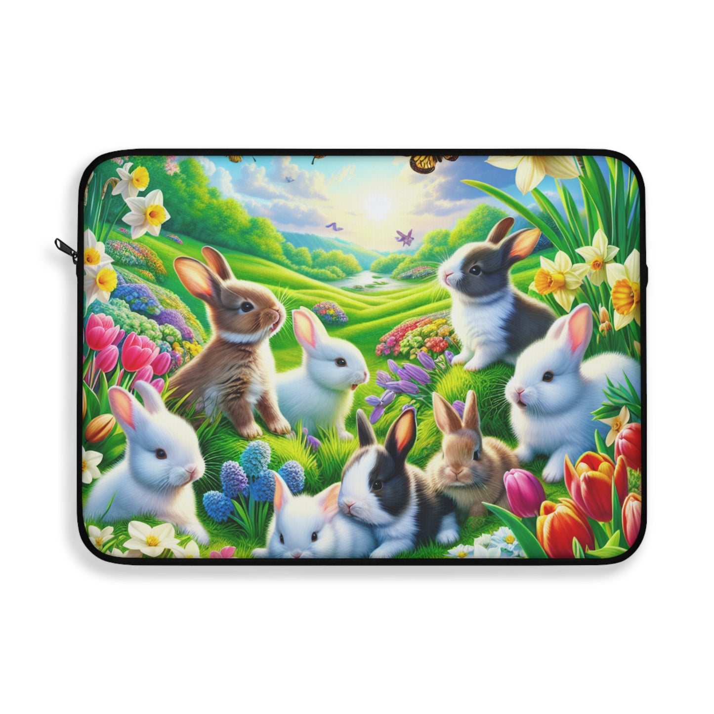 Colorful Bunny Laptop Sleeve - Cute Floral Design for Spring & Easter