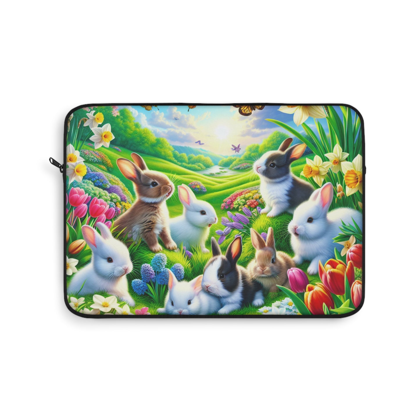 Colorful Bunny Laptop Sleeve - Cute Floral Design for Spring & Easter