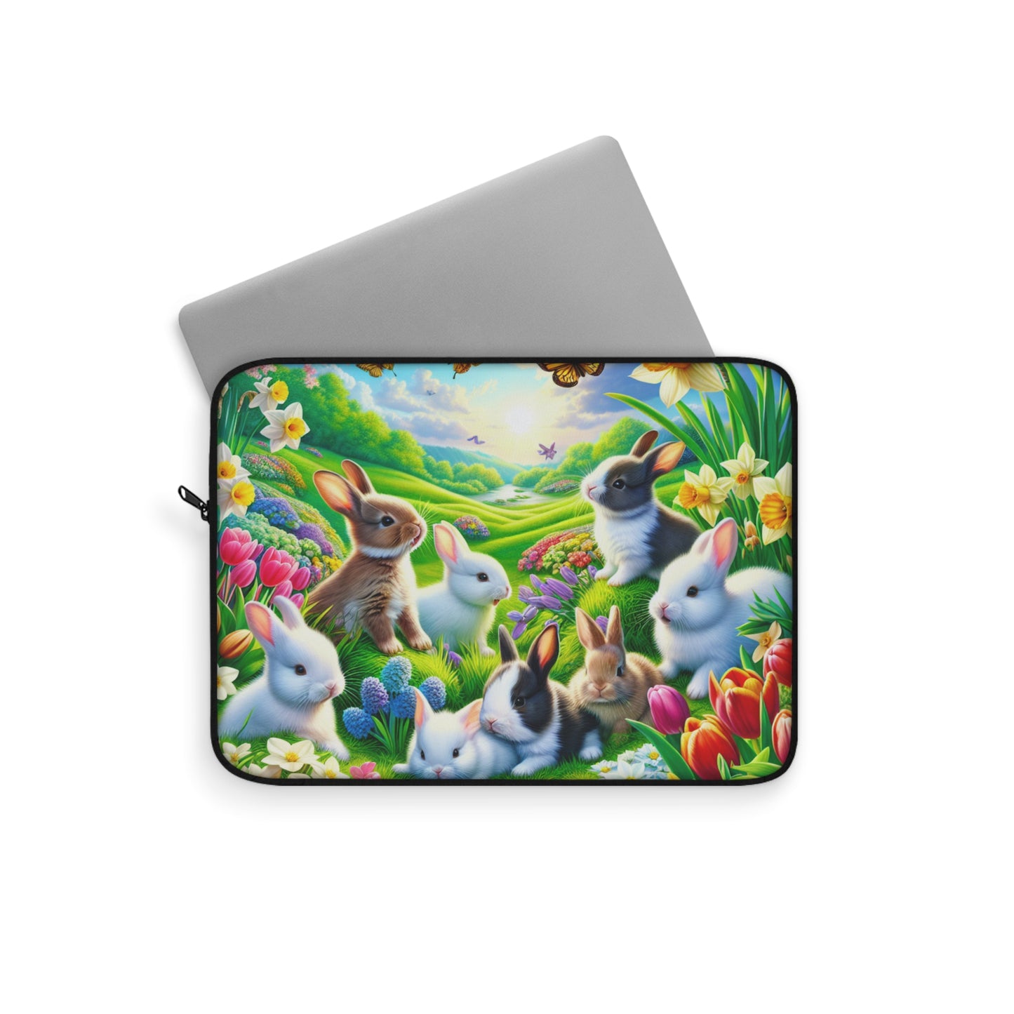 Colorful Bunny Laptop Sleeve - Cute Floral Design for Spring & Easter