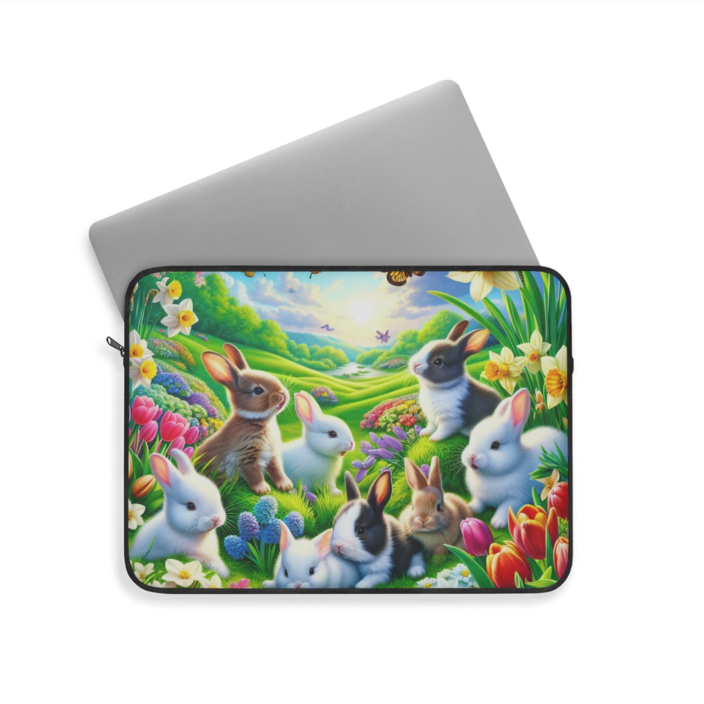 Colorful Bunny Laptop Sleeve - Cute Floral Design for Spring & Easter